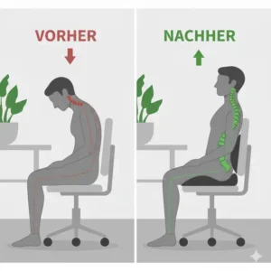 Vergleich der Körperhaltung: Bürostuhl Sitzkissen ergonomisch verbessert das Sitzen.