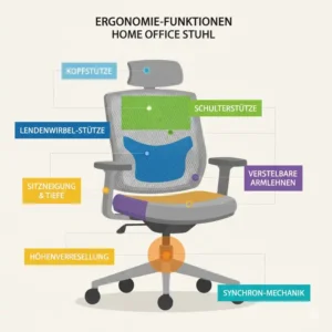 Infografik der wichtigsten Funktionen für eine Bürostuhl Home Office Empfehlung.