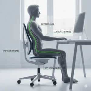 Korrekte Sitzposition und optimale Bürostuhl Wirbelsäule Unterstützung zur Vermeidung von Rückenschmerzen.