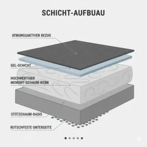 Der technische Schichtaufbau zeigt ein Bürostuhl Sitzkissen ergonomisch optimiert.