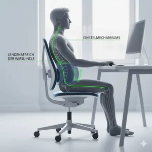 Anleitung zur Einstellung der Lordosenstütze für die perfekte Bürostuhl Wirbelsäule Unterstützung.