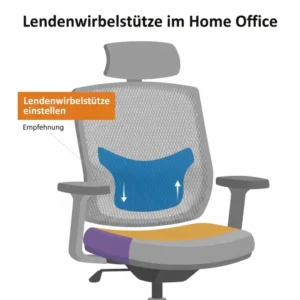 Detailansicht der Lordosenstütze bei einer Bürostuhl Home Office Empfehlung.
