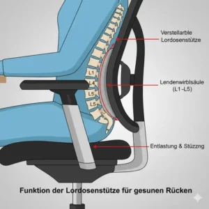 Detailansicht der Lordosenstütze bei einer ergonomischer Drehstuhl Empfehlung für den Rücken.