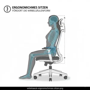 Illustration der Wirbelsäule beim Sitzen auf einem Bürostuhl für Haltung verbessern.