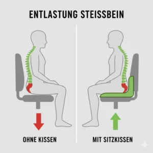 Illustration zur Steißbein-Entlastung durch ein Bürostuhl Sitzkissen ergonomisch Design.
