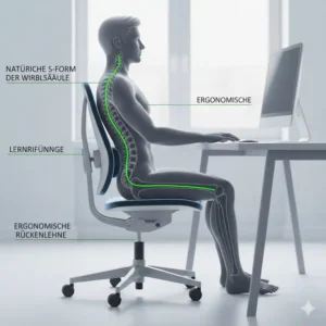 Darstellung der natürlichen S-Kurve des Rückens durch gezielte Bürostuhl Wirbelsäule Unterstützung.