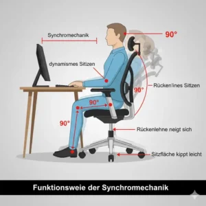 Funktionsgrafik der Synchronmechanik für eine ergonomischer Drehstuhl Empfehlung im Büro.