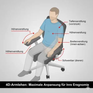 Darstellung der 4D-Armlehnen für eine ergonomischer Drehstuhl Empfehlung zur Schulterentlastung.