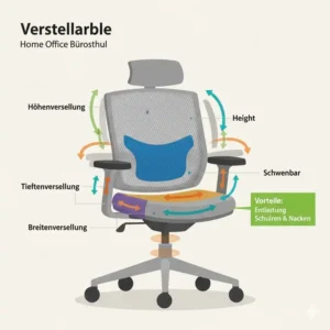 Verstellbare Armlehnen als Teil einer guten Bürostuhl Home Office Empfehlung.