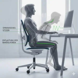 Dynamisches Sitzen fördert die Gesundheit durch aktive Bürostuhl Wirbelsäule Unterstützung.