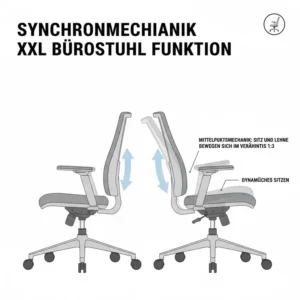 Darstellung der Synchronmechanik für dynamisches Sitzen auf einem Bürostuhl ergonomisch für Übergewichtige.