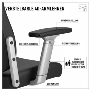 Stabile und verstellbare Armlehnen passend für einen Bürostuhl ergonomisch für Übergewichtige.