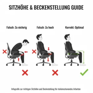 Anleitung zur Sitzhöhe und Beckenstellung für eine rückenfreundlicher Bürostuhl Empfehlung.