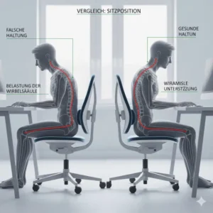 Vorher-Nachher-Vergleich: Bessere Haltung dank einer effektiven Bürostuhl Wirbelsäule Unterstützung.