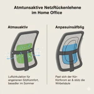 Ein atmungsaktiver Netzrücken für die Bürostuhl Home Office Empfehlung.