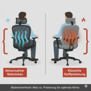 Materialvergleich von Netzrücken und Polster für eine ergonomischer Drehstuhl Empfehlung.