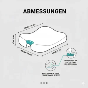 Infografik mit den exakten Maßen für ein Bürostuhl Sitzkissen ergonomisch angepasst.