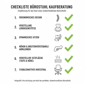 Eine hilfreiche Checkliste und rückenfreundlicher Bürostuhl Empfehlung für Käufer.