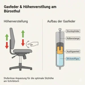 Technische Darstellung der Höhenverstellung einer Bürostuhl Home Office Empfehlung.