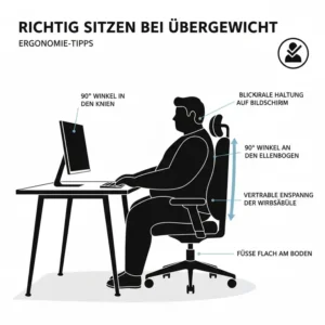 Anleitung für die richtige Sitzposition auf einem Bürostuhl ergonomisch für Übergewichtige.