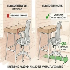 Vergleich der Platzersparnis durch einen bürostuhl für kleine wohnung ohne Armlehnen.