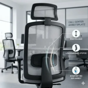 Illustration der anatomischen Rückenlehne für einen bürostuhl für call center arbeit zur Entlastung der Wirbelsäule.