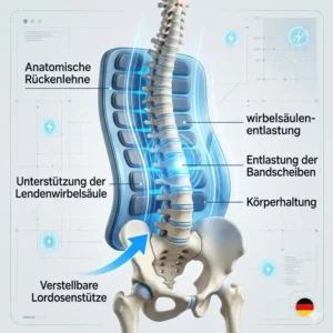 Anatomische Rückenlehne am bürostuhl für lange gaming sessions zur optimalen Entlastung der Wirbelsäule.