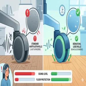 Ein direkter Vergleich zwischen lauten Standardrollen und speziellen Bürostuhl leise rollen für den Boden.