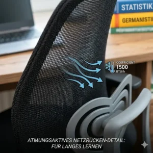 Ein kompakter und platzsparender bürostuhl fürs studium für kleine WG-Zimmer oder Studentenwohnheime.
