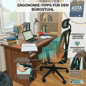 Detailansicht der atmungsaktiven Netzrückenlehne von einem bürostuhl fürs studium für optimalen Komfort.