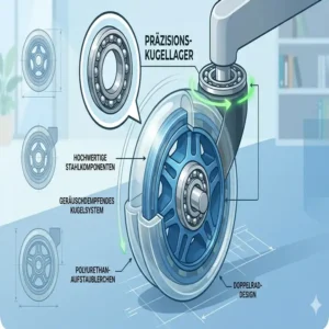 Technische Detailansicht der Kugellager und Konstruktion für Bürostuhl leise rollen.