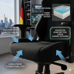 Hochwertiges Sitzkissen-Material im bürostuhl für lange gaming sessions für maximalen Komfort über Stunden.