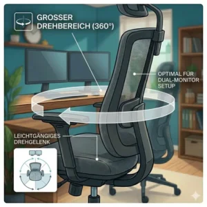 360-Grad-Drehfunktion und Flexibilität beim bürostuhl für dual monitor setup.