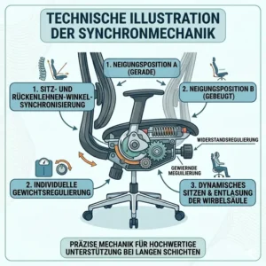 Technische Zeichnung der Synchronmechanik für einen hochwertigen bürostuhl für call center arbeit.