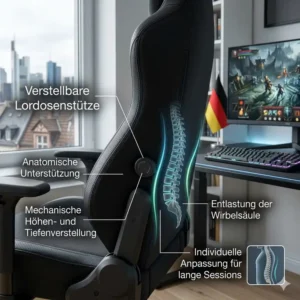 Individuell anpassbare Lordosenstütze für den bürostuhl für lange gaming sessions zur Rückenunterstützung.