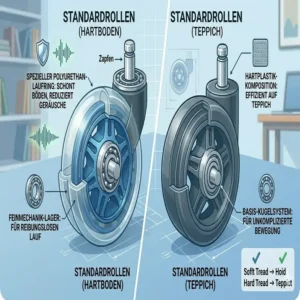 Materialübersicht von Polyurethan-Laufflächen für langlebige und Bürostuhl leise rollen.