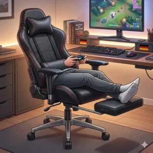Close-up view of the retractable leg support on a modern gaming bürostuhl mit fußstütze.