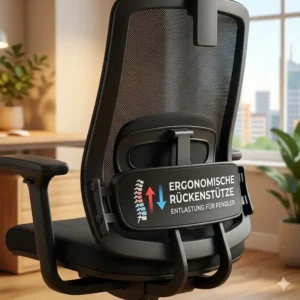 Die verstellbare Lendenwirbelstütze am bürostuhl für berufspendler für maximale Ergonomie.