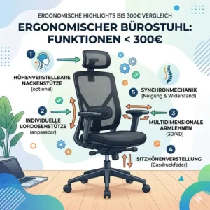 Infografik zu verstellbaren Funktionen im bürostuhl bis 300 euro vergleich für besseres Sitzen.