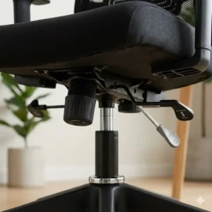 Dickes, ergonomisches Sitzkissen eines günstigen Schreibtischstuhls für langes Sitzen.