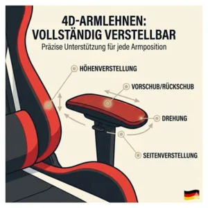 Detailansicht der flexiblen 4D-Armlehnen von einem hochwertigen gaming bürostuhl ergonomisch.