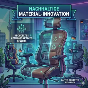 Close-up illustration detailing sustainable coffee-based material and mesh fabric for the gaming bürostuhl test 2026.