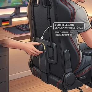 Showing the premium synthetic leather and red stitching details of a gaming bürostuhl mit fußstütze.