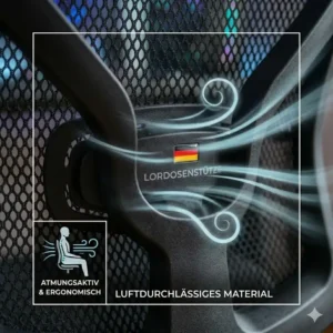 Die ergonomische Lordosenstütze integriert in einen gaming bürostuhl atmungsaktiv.