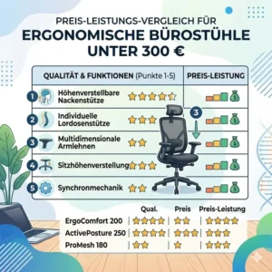 Eine Tabelle zur Bestimmung des Preis-Leistungs-Siegers im bürostuhl bis 300 euro vergleich.