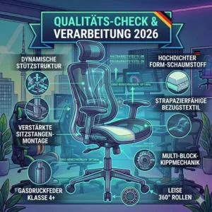 Technical illustration showing the build quality and assembly components of a gaming bürostuhl test 2026.