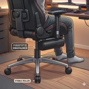 Showing the 2D adjustable armrests and height mechanism of a gaming bürostuhl mit fußstütze.