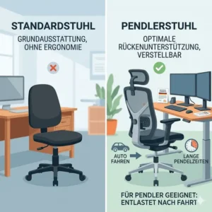 Ein direkter Vergleich: Standardstuhl gegen einen speziellen bürostuhl für berufspendler.