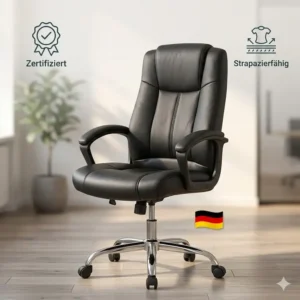 Ergonomischer Bürostuhl aus schwarzem Leder zur Veranschaulichung beim Bürostuhl Leder vs Stoff Vergleich