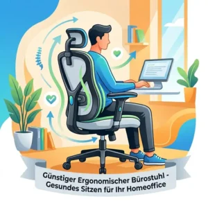 Illustration einer verstellbaren Lordosenstütze an einem günstiger ergonomischer Bürostuhl.